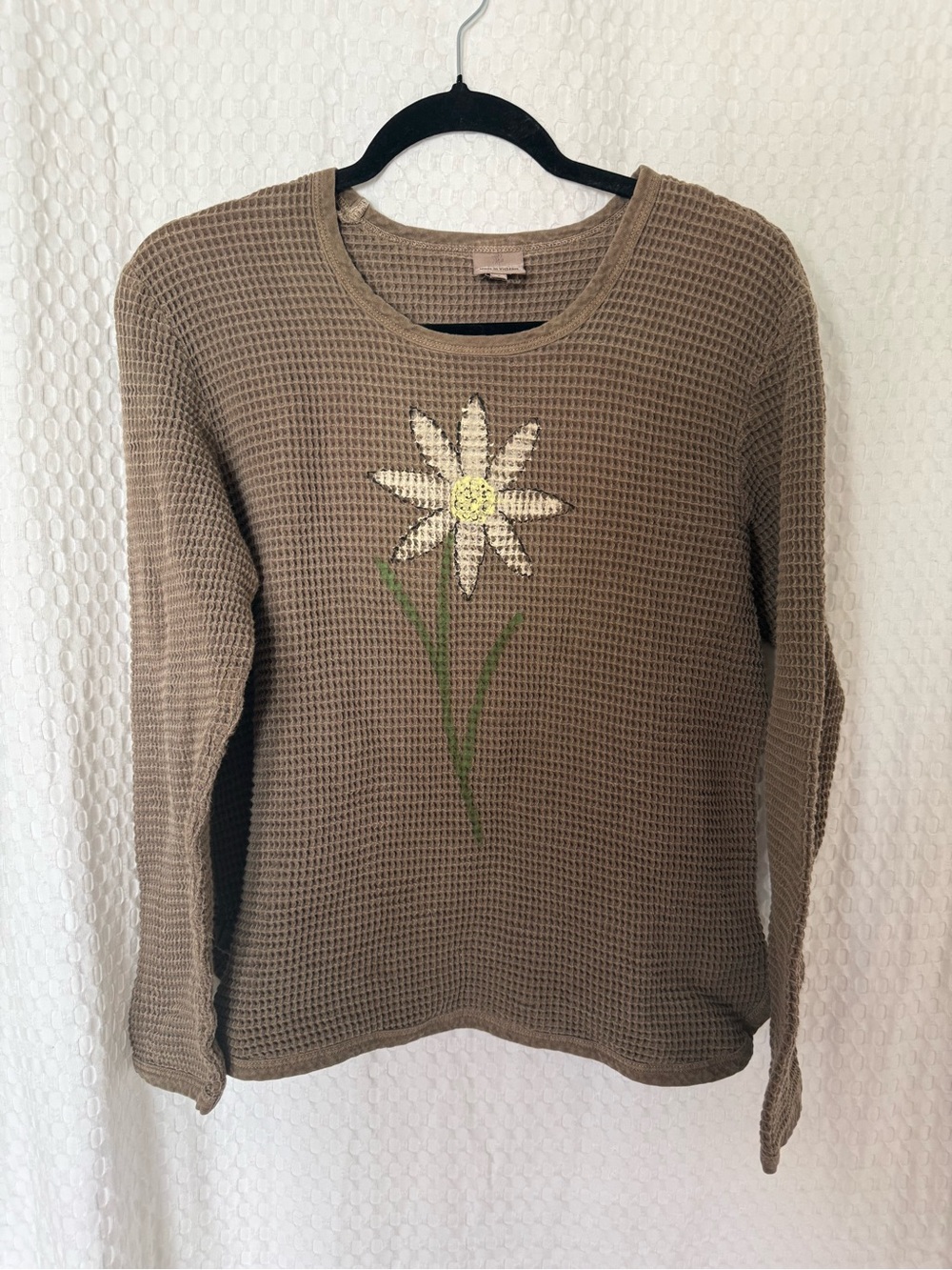 Focus Waffle Knit Daisy Top Vintage Y2K Boho Thermal S - Picture 2 of 5